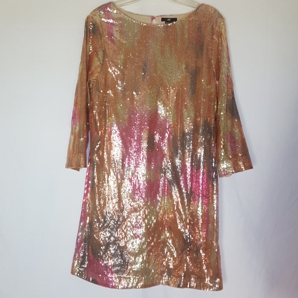 H&M Kardashian Sequin Dress sz 8 Pink Gold
